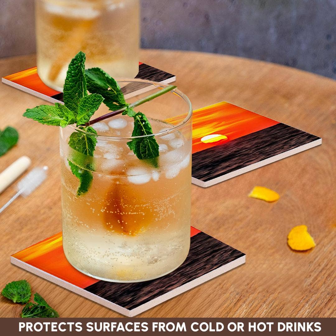 3dRose - Vente Sous-verre - 3dRose, Coucher de soleil artistique orange égéen Akyaka, Dessous de verre2