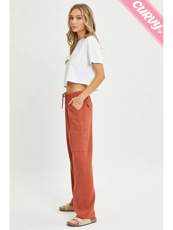 Sweet Lovely by Jen - Wholesale Pants - Women's - PLUS SIZE LINEN- BLEND PULL-ON-PANTS25