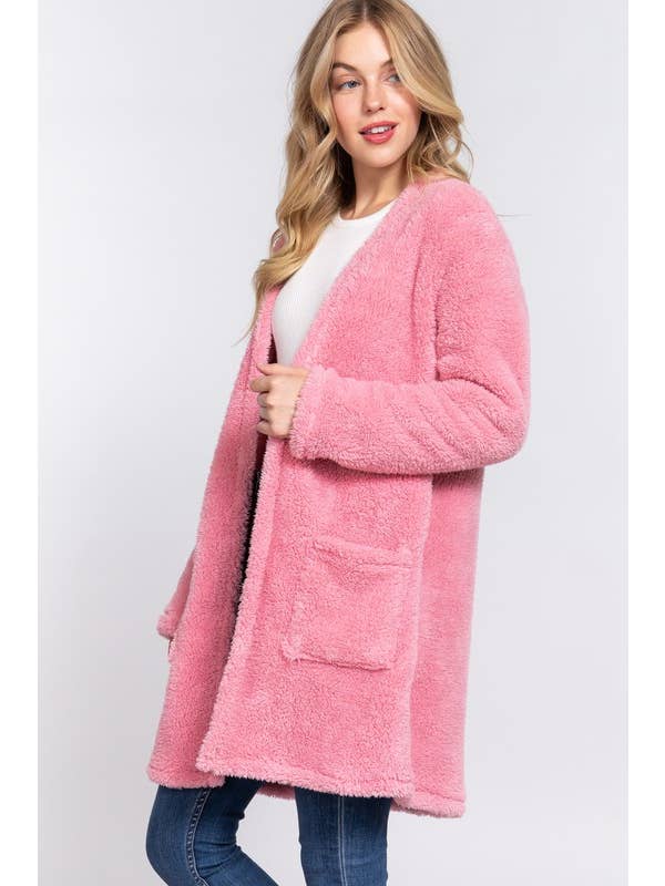 Active Basic | Active USA - Wholesale Jacket - Women's - Long Sleeve Open Front with Pocket Sherpa Jacket