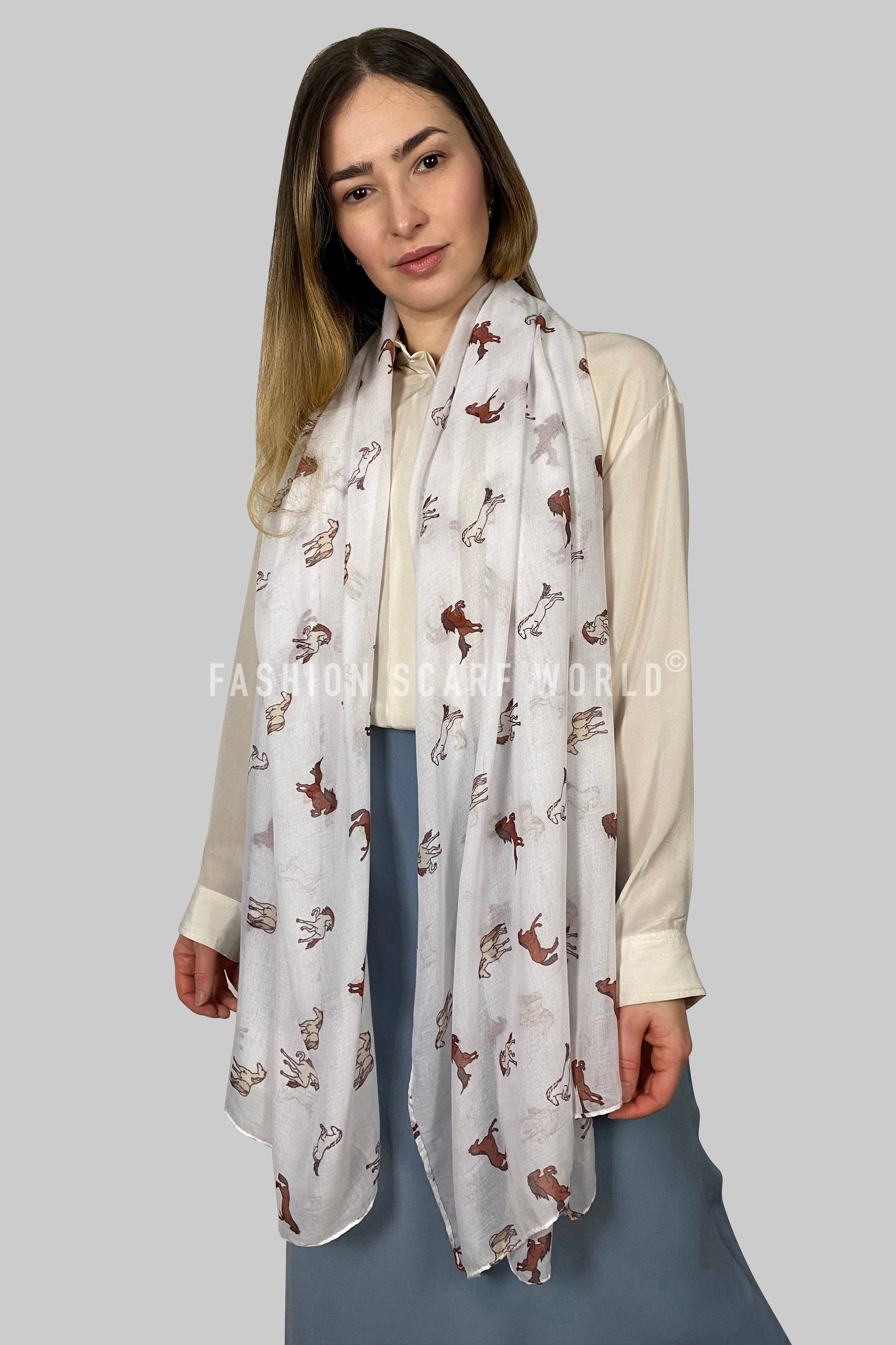 White Galloping Horse Print Scarf for wholesale on Faire1