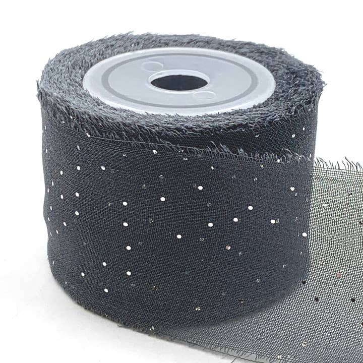 May Arts Ribbon - Wholesale Ribbon – Gift wrapping - 1.25" Charcoal Silver Metallic Dot Silk Georgette Ribbon0