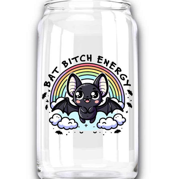Bat Bitch Energy Clear Glass Tumbler for wholesale by MyHauntedSpace