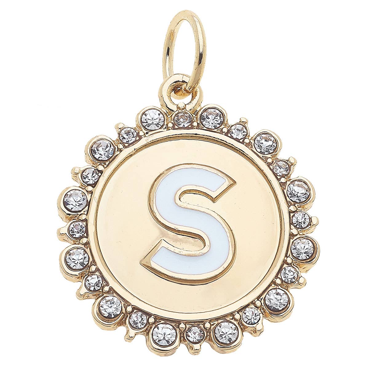 Canvas Style - Wholesale Individual Charm/Pendant - Rhinestone Letter Disc Charm in Shiny Gold18