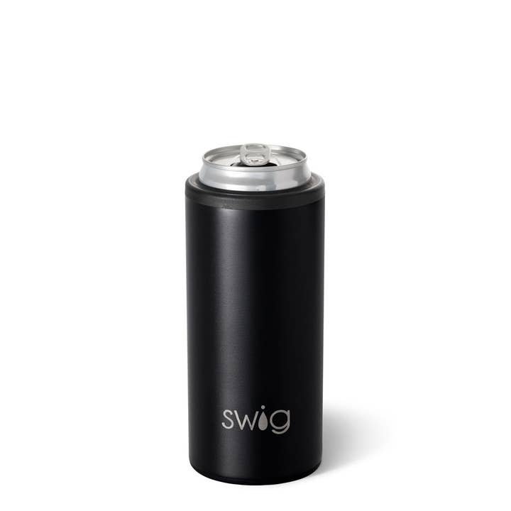Swig Life - Wholesale Drink Huggers & Koozies - Black Skinny Can Cooler (12oz)