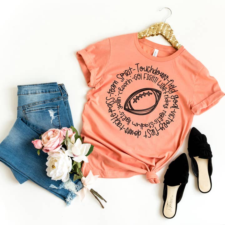 Football Circle Orange Tee Black Ink for wholesale by Simply Tees