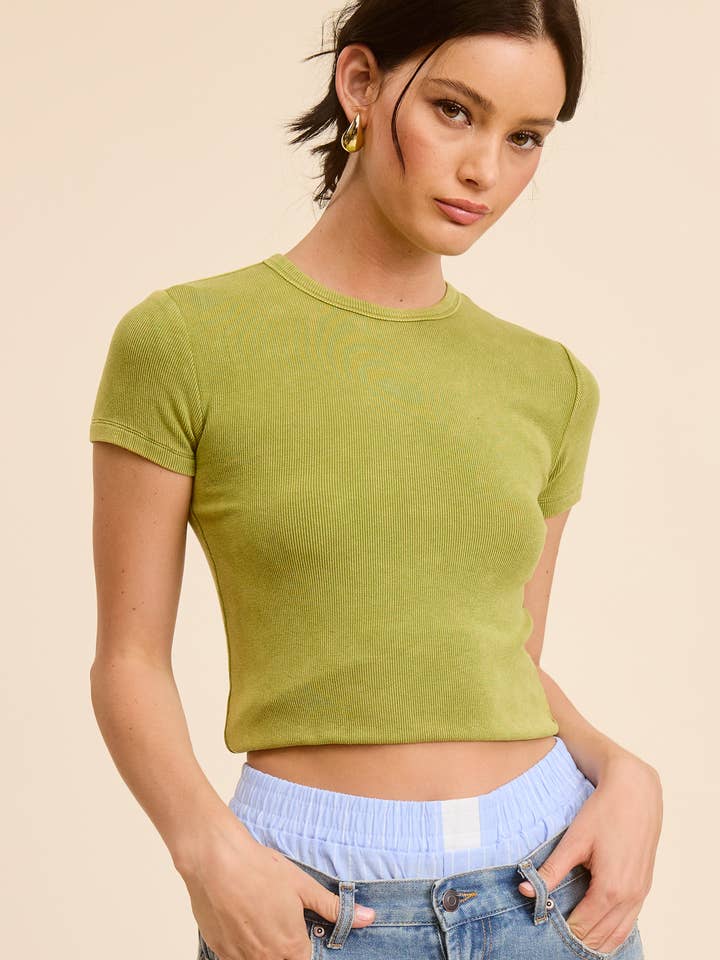 Mimosa - Wholesale Knit Top - Women's - Garment Dye Wash Short Sleeve Knit Top