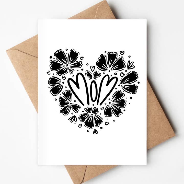 Mom Black Flower Heart Eco-friendly Card Mother's Day Floral for wholesale by Jenna's Doodles