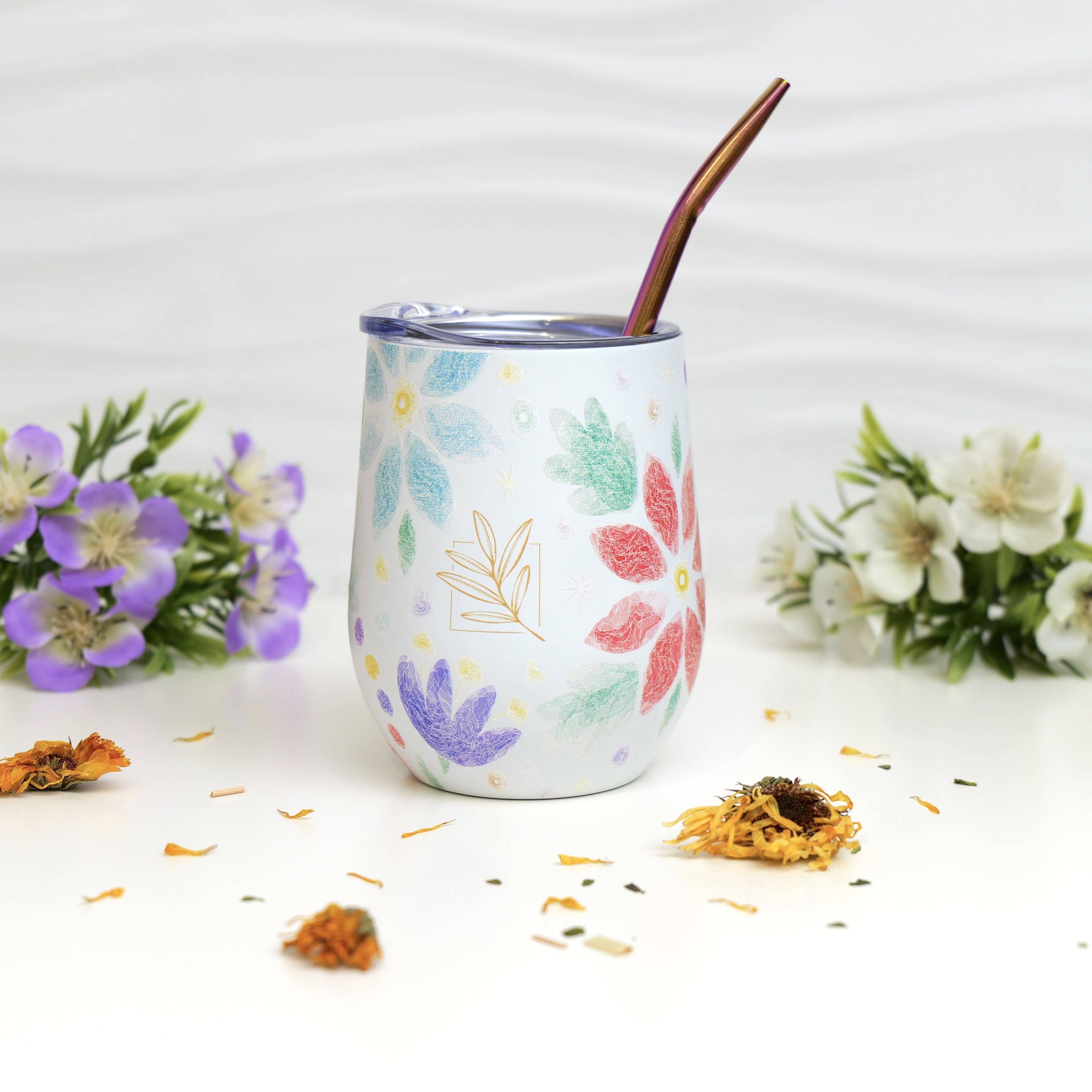 ORIGINAL MATE - Wholesale Insulated Mug/Tumbler - Floral insulated gourd and its bombilla2