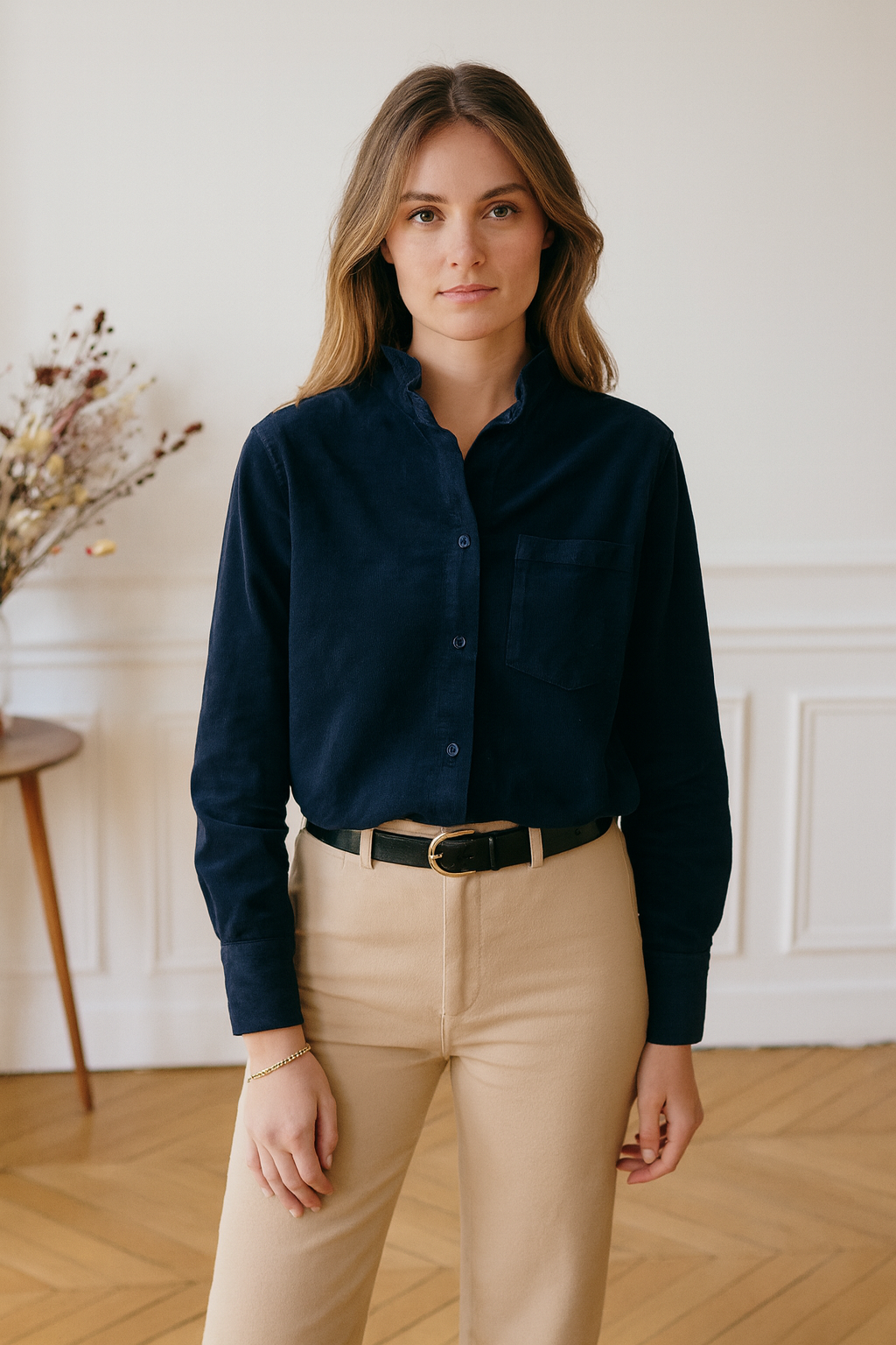 Pépouz' Paris - Wholesale Button Down Shirt - Women's - Corduroy shirt with ruffled collar PC25525