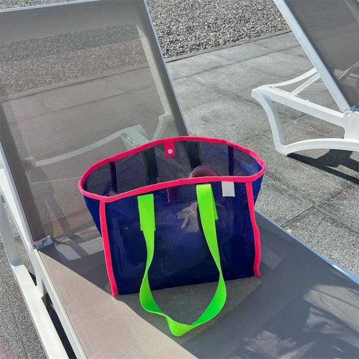 ACCITY - Wholesale Beach Bag - MESH CONTRAST COLOR BEACH TRAVEL STORAGE BAG_CWAB1916