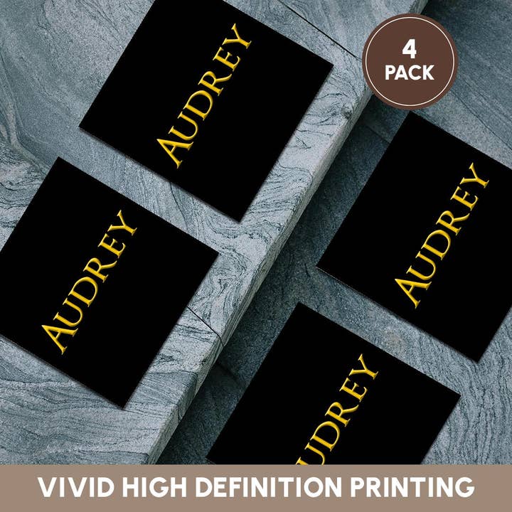 3dRose - Wholesale Coasters - 3dRose, Audrey beautiful female American name. Yellow on black charm, Coaster5