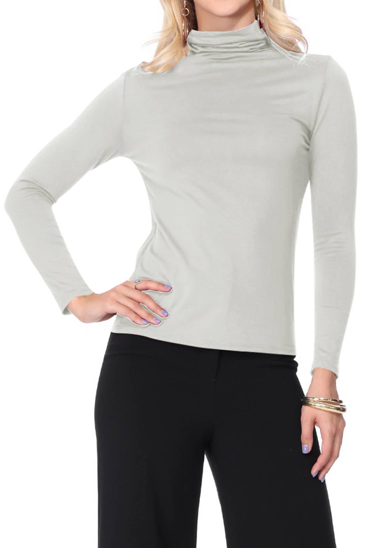 MOA COLLECTION - Wholesale Knit Top - Women's - Solid Color Lightweight Mock Neck Turtleneck Sweater Top10