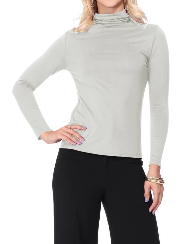 MOA COLLECTION - Wholesale Knit top – Women's - Solid Color Lightweight Mock Neck Turtleneck Sweater Top10