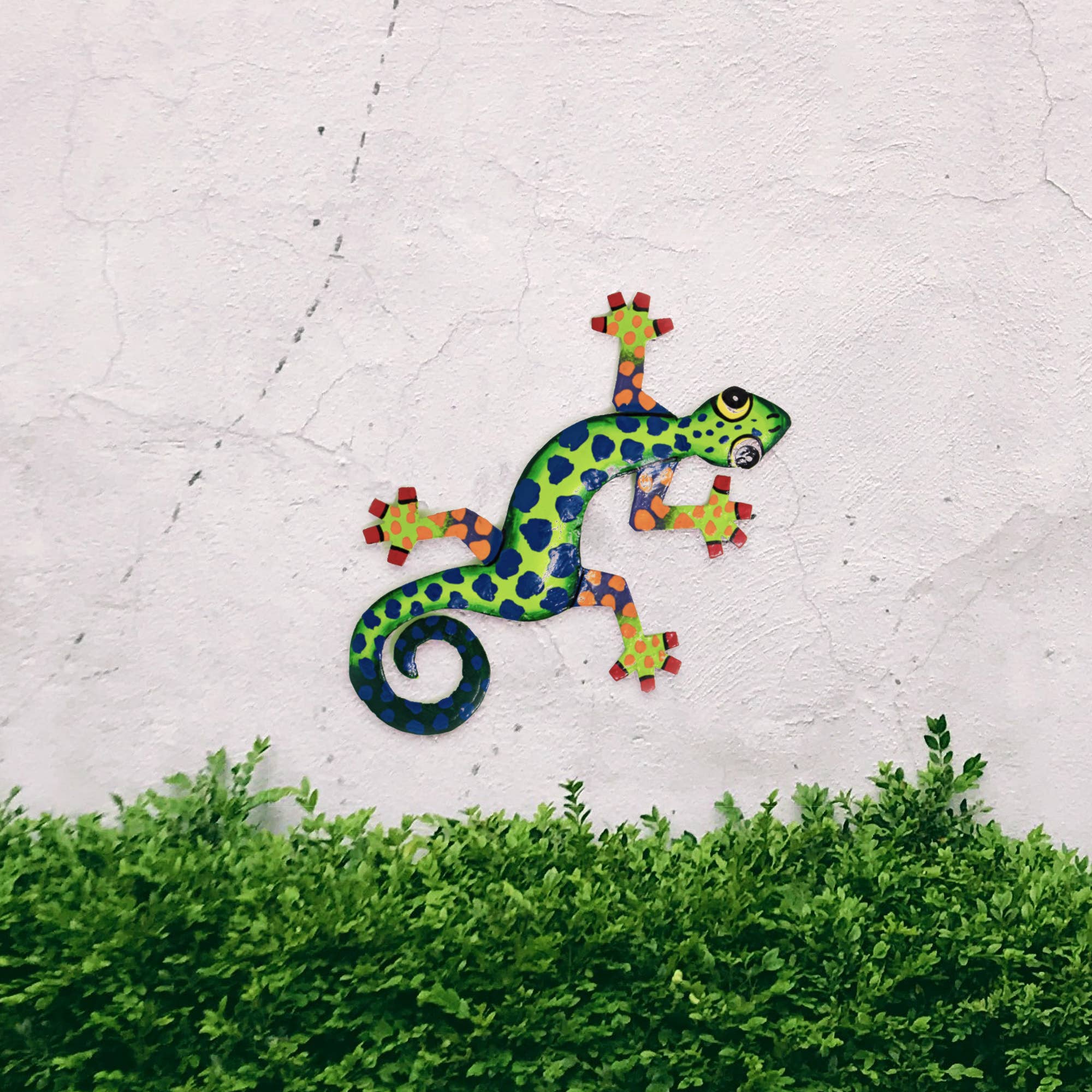 Global Crafts - Wholesale Wall Accent - 8" Painted Metal Drum Art Gecko Wall Hanging, Singe Gecko2