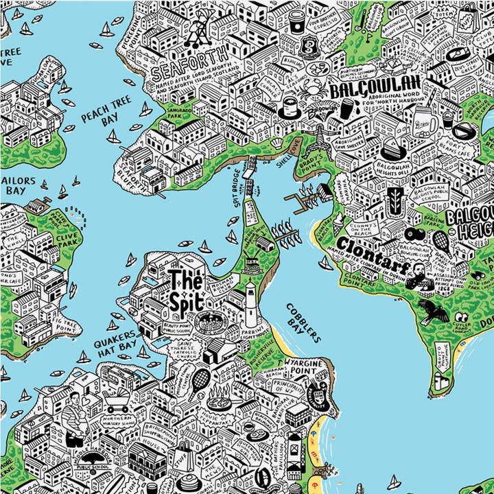 Evermade - Wholesale Art print - Hand Drawn Map of Sydney Art Print10