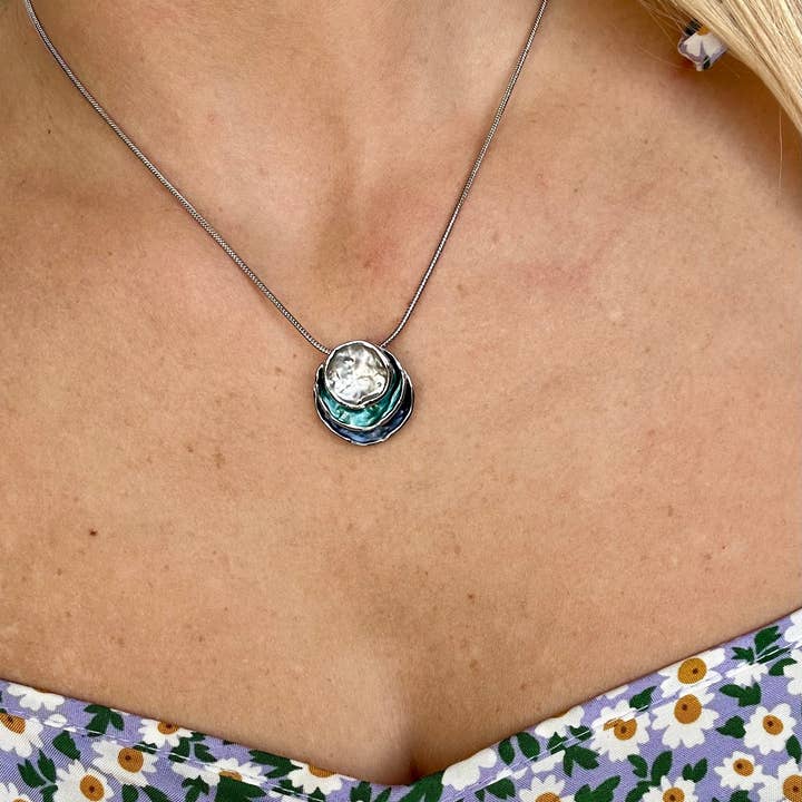 Offshore Surf Co - Wholesale Pendant/charm necklace - Three Stacked Potato Chip Blue Pastel Pearl Necklace3