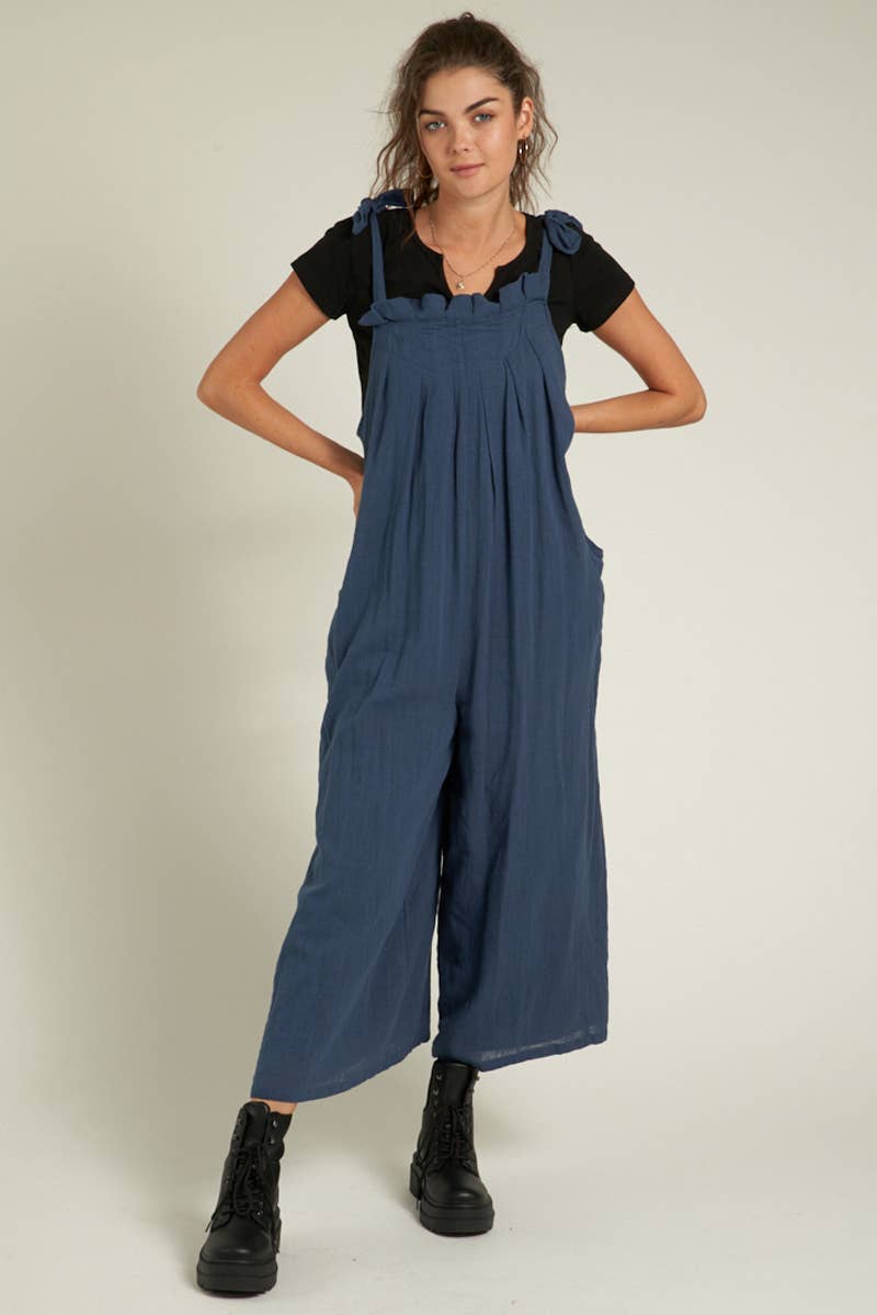 En Crème - Wholesale Jumpsuit - Women's - Ruched Neck Shoulder Tie Loose Fit Jumpsuit0