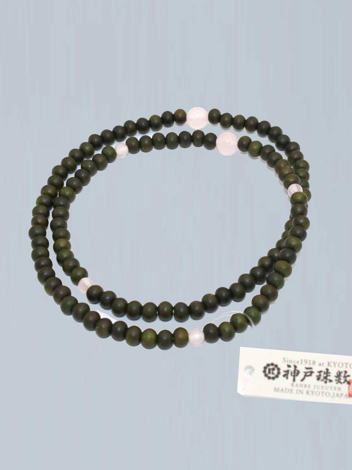 108 Green Sandalwood Tree of Life Bead Bracelet Rose Quartz for wholesale by Japanklyn Lab