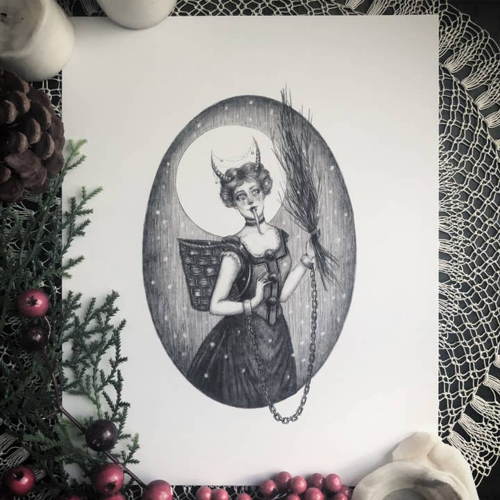 Caitlin McCarthy Art - Wholesale Art Print - Lady Krampus Fine Art Print - Dark Christmas, Yule