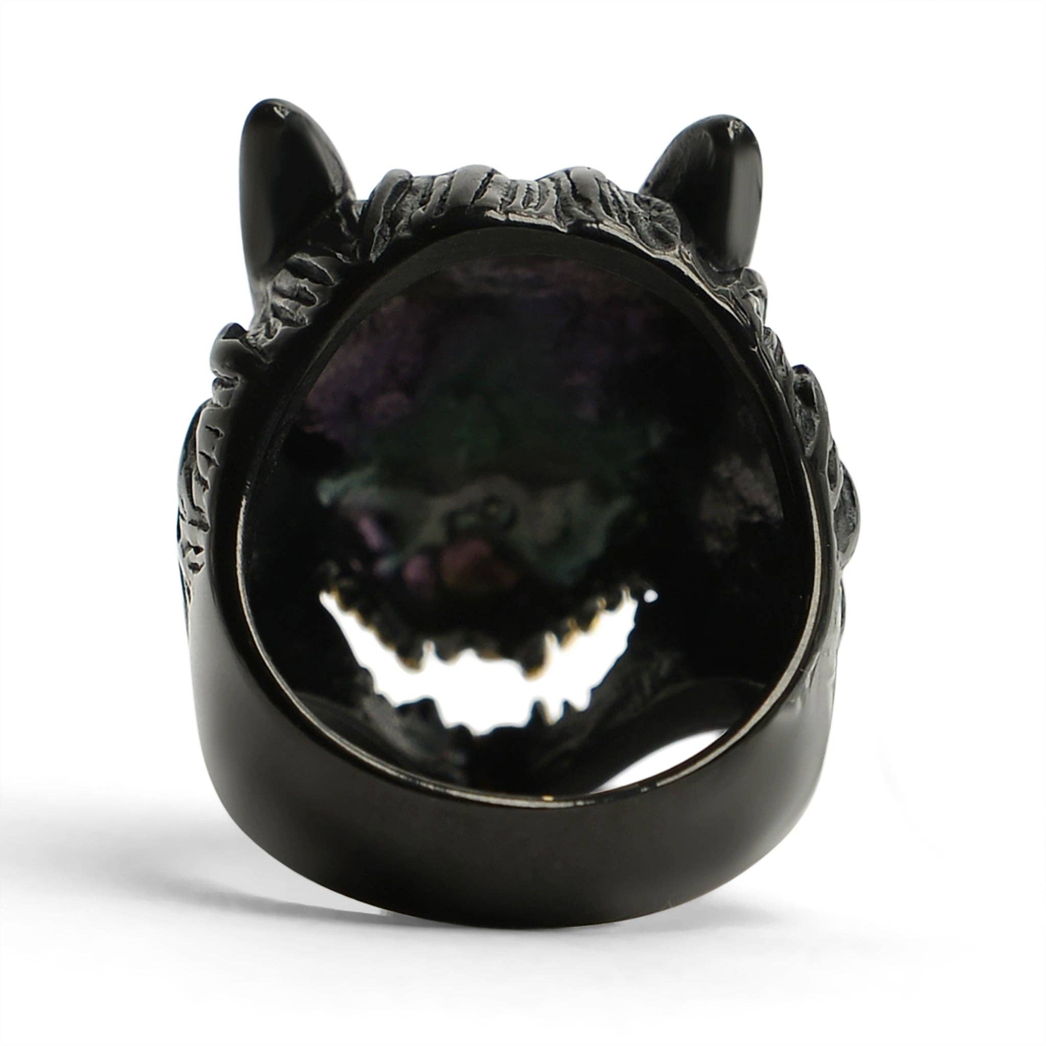 WJW - Wholesale Cocktail/Statement Ring - Stainless Steel Black Wolf With 18K Gold PVD Coated Teeth Ring2