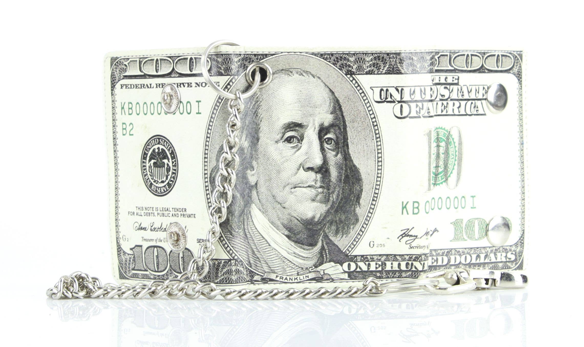 Leather Impressions Inc - Vendita all'ingrosso Portafogli - Donna - Vecchio portafoglio a catena in pelle vegana con stampa da $100 con confezione regalo7