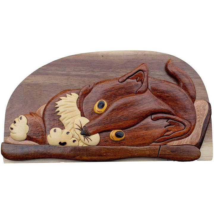Cat Nap - Hand Carved Gift Box for wholesale by Carver Dan's