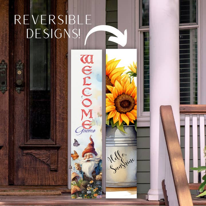 Works of Heart - Wholesale Outdoor Sign - Hello Sunshine/Welcome Gnome Reversible Porch Board