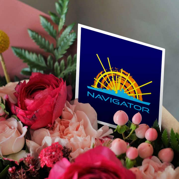 3dRose - Wholesale Everyday Greeting Card - 3dRose, Navigator. Sun, ship silhouette, text navigator. Dark blue background, Greeting Card2