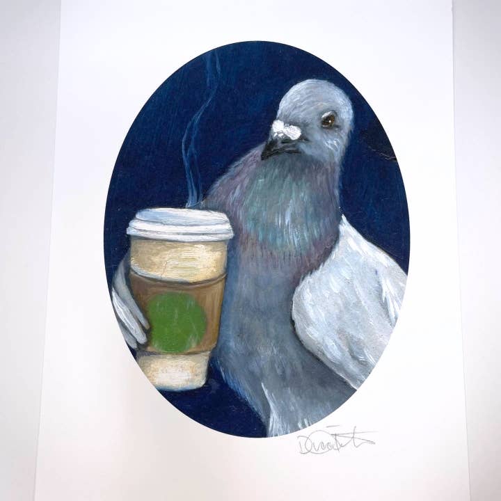 Coffee Pigeon Print for wholesale by Diana Teeter Art