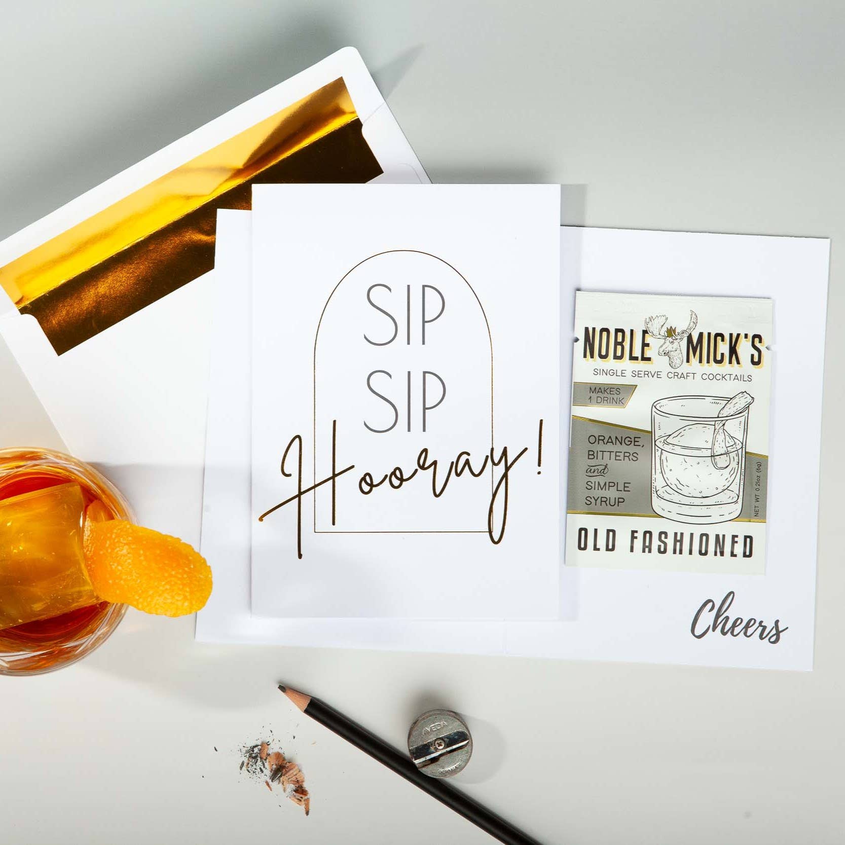 Noble Mick's - Craft Beverage Company - Wholesale Everyday Greeting Card - Cocktail and Cards / Sip Sip Hooray Card2