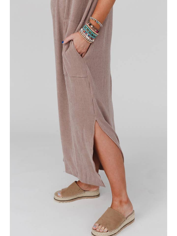 Three Bird Nest - Wholesale Dress - Women's - Easy Days Maxi Slit Tee Dress - Acorn