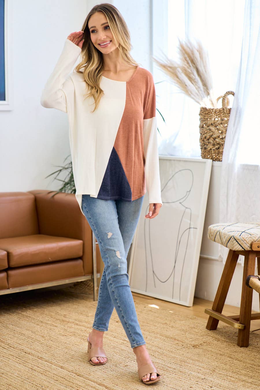 lovely melody - Vente Haut en maille – femme - LMT124 - Haut en maille colorblock en cachemire 19