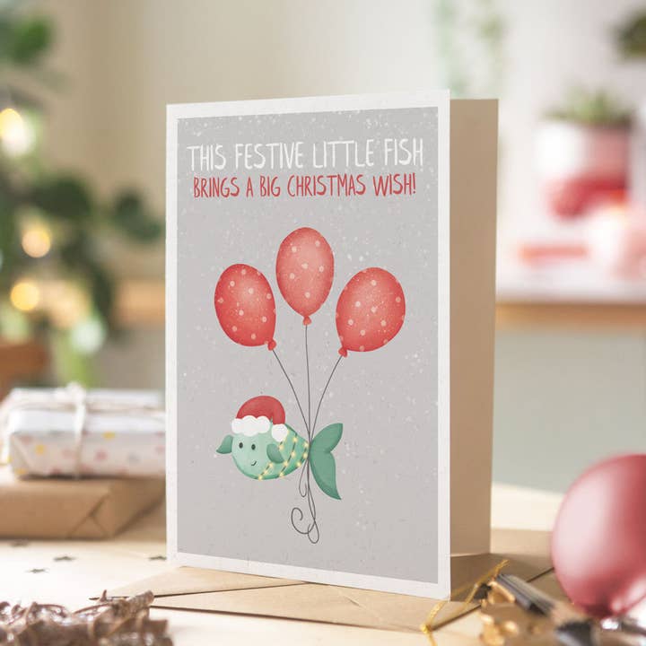 Festive Peixe Cute Poema Love Friends Cartão de Natal Familiar por atacado de Lanther Black