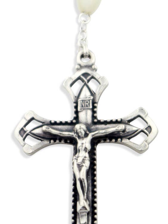 Mother of Pearl Rosary Beads with Madonna and Child Center for wholesale by Village Gift Importers