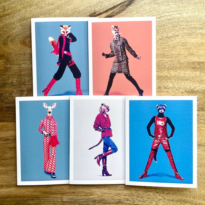 Colossal Sanders – wholesale Vardagliga hälsningskort – Lady Animals in Clothes 5-korts pack
