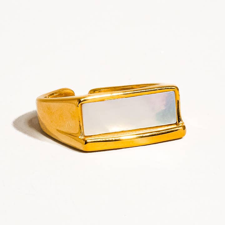 Sawyer 18K Gold Non-Tarnish Rectangle Shell Statement Ring for wholesale on Faire