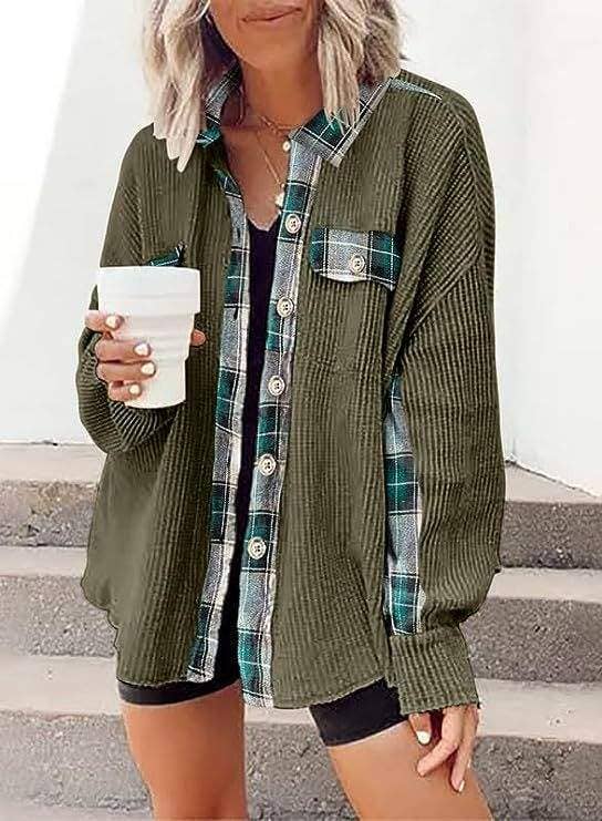 Queen Fashion – wholesale Jacket – Women's – sleeve top melliflo waffle knit plaid shacket7