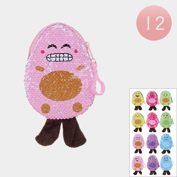 12 pièces - Mini pochette/porte-monnaie à paillettes en forme d'avocat pour la vente par Sensibling Corp.