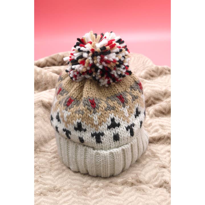 JOSSLYN by wall to wall - Wholesale Beanie - Women's - CHEVRON KNIT POM BEANIE | 40BN9074