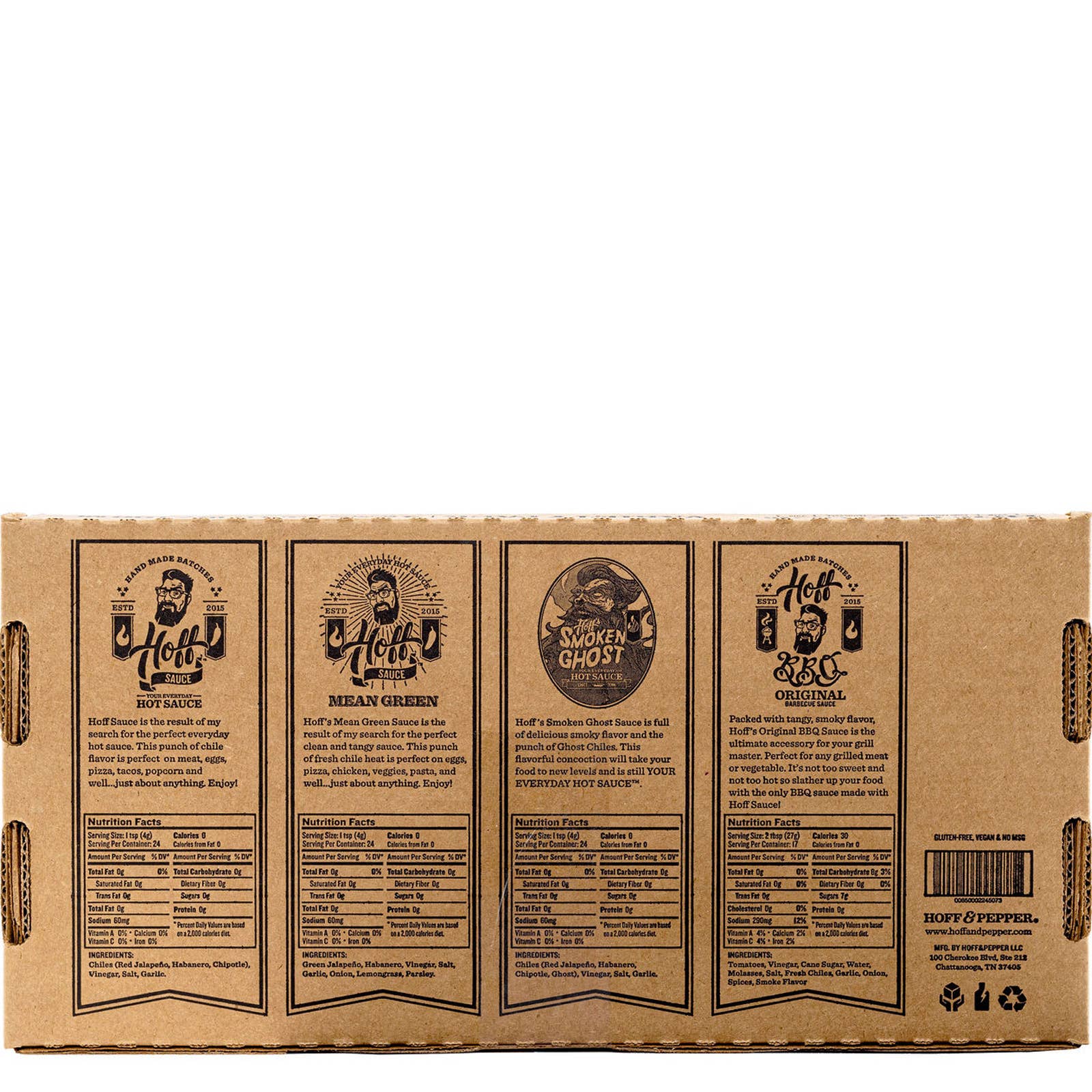 Hoff & Pepper - Wholesale Hot Sauce - Mini Flask Gift Box -  Hoff's 4-pack Variety - 3.4oz/ea2