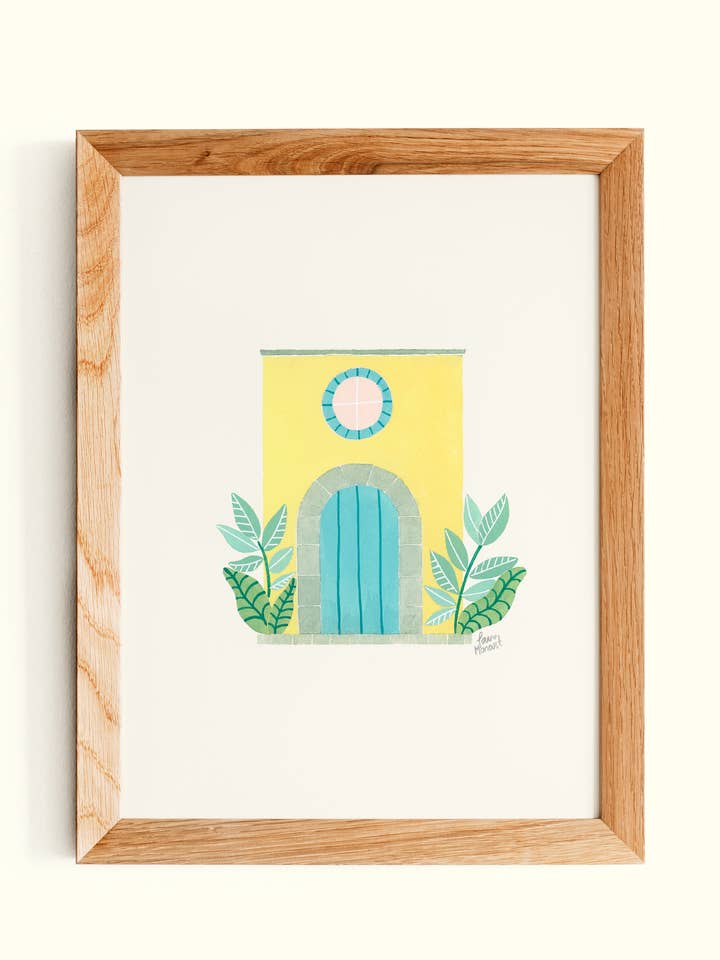 House Casa Amarilla Watercolor Art Print for wholesale by Lau Monart