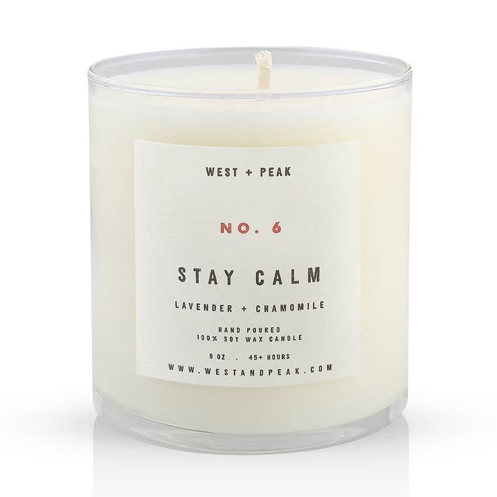 Stay Calm - 9 oz Glass Candle for wholesale by West + Peak