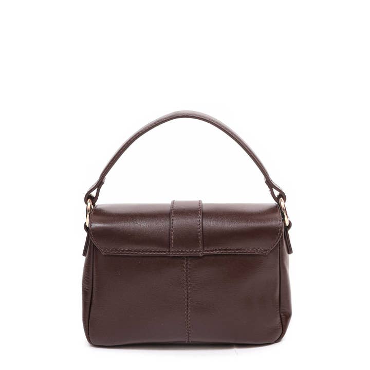 Marron foncé Petite boucle en forme de miel en cuir italien marron foncé et doré en vente sur Faire