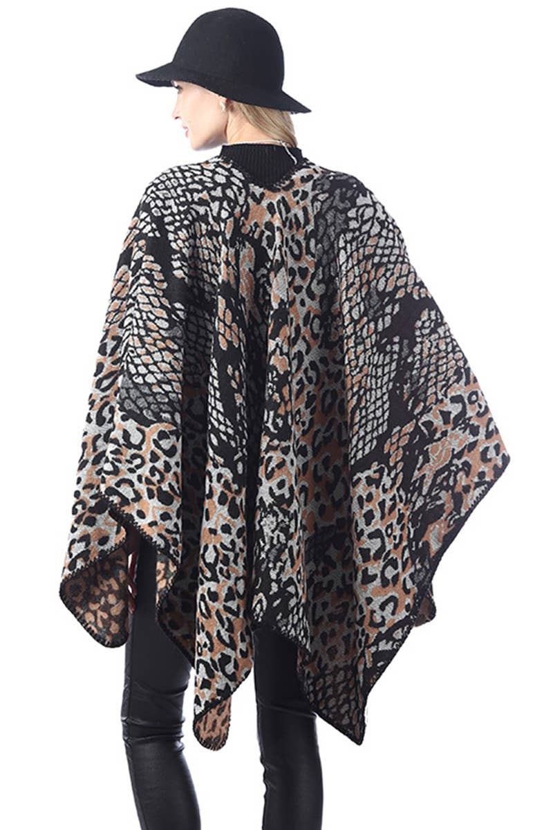 ACCITY - Wholesale Poncho - Women's - LEOPARD PRINTING SHAWL WRAP CAPE PONCHOS_CWASC0426