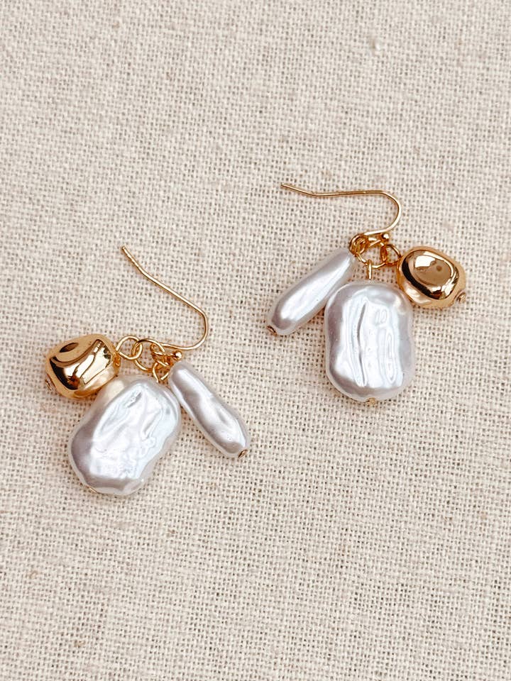 Gold Faux Pearl Cluster Dangle Earrings for wholesale by Juniper Wish