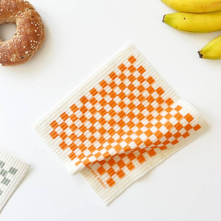 Checkerboard Sponge Cloth - modern orange for wholesale by Bee Nice Goods