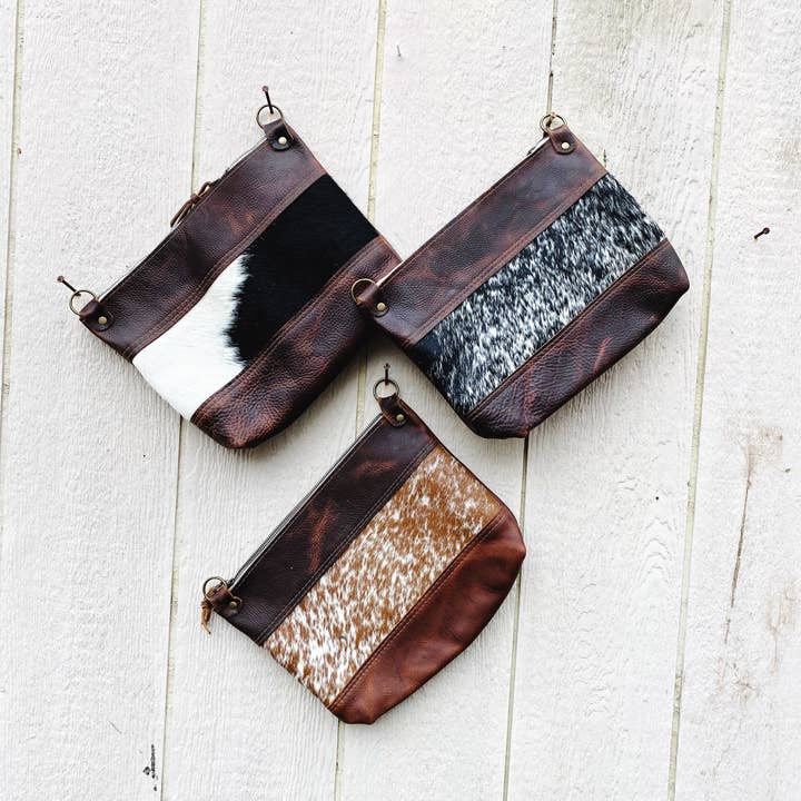 Pochette Loretta - Panneau en cuir de vache - Cuir NOIR pour la vente par Hawks & Doves