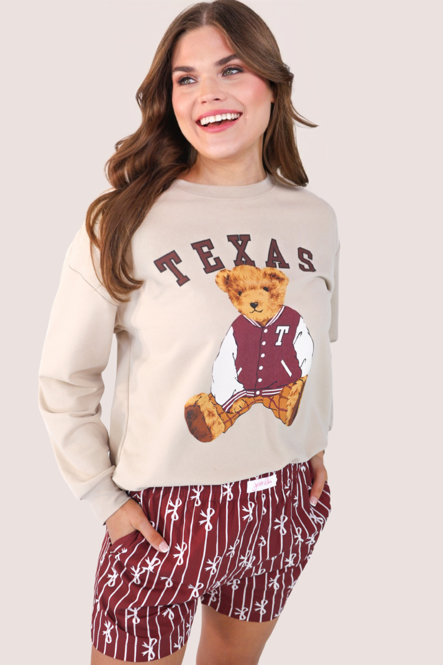 Neutral Benny The Bear Texas Pullover- Maroon for wholesale on Faire8