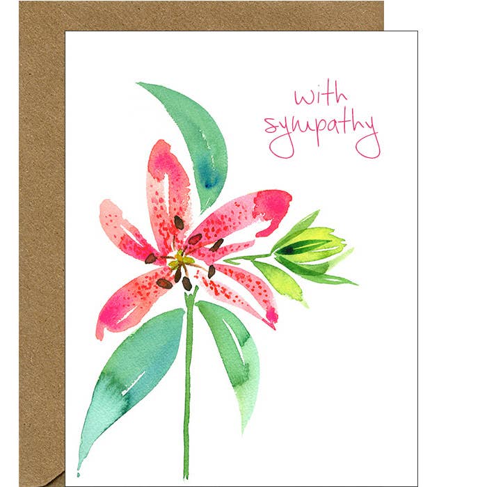 Met sympathie aquarel Stargazer Lily Notecard voor wholesale door Pink Bathtub Designs