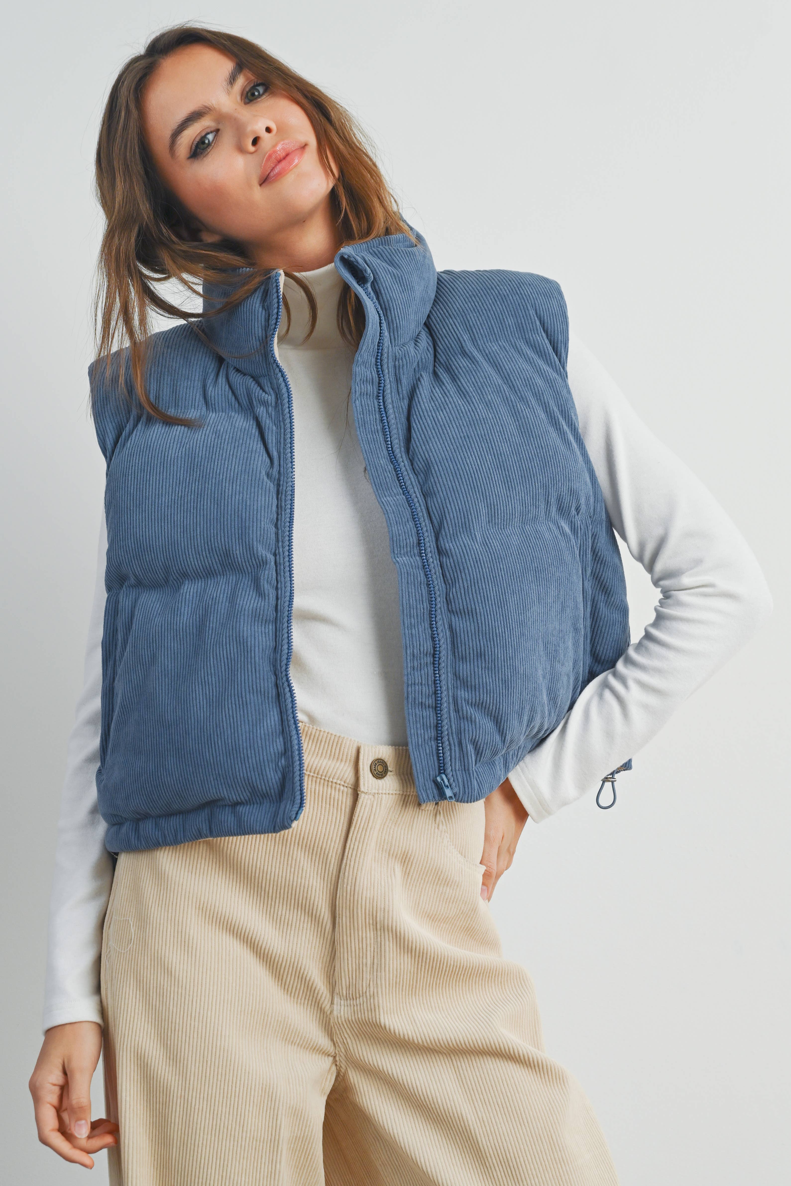 BUTTERMELON - Wholesale Outerwear Vest - Women's - FALL ADOREME CORDUROY PUFFER VEST - BMJ724220